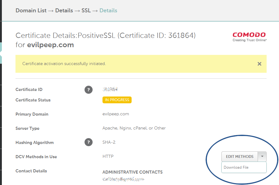 Download SSL validation file